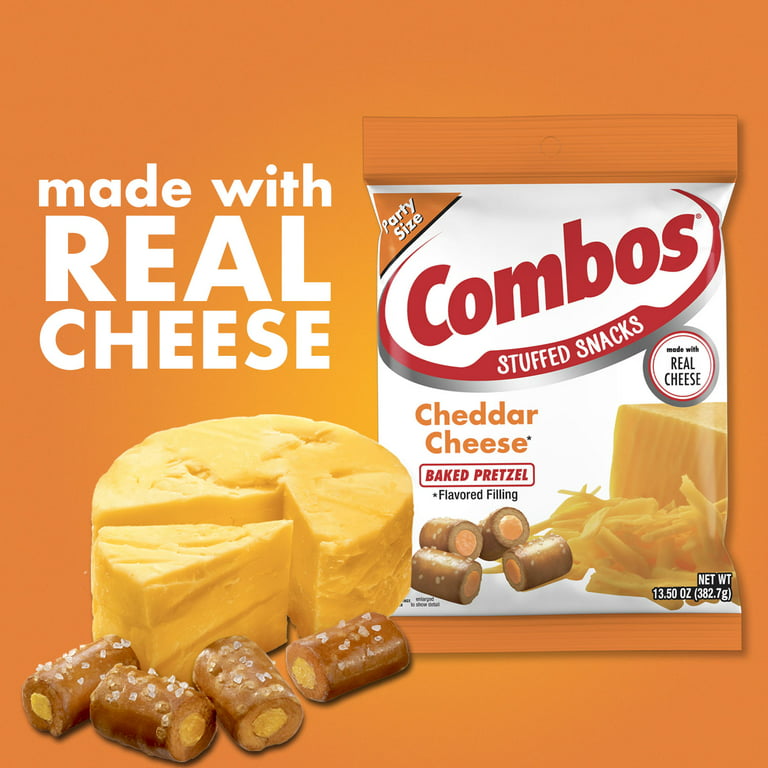 Combos Stuffed Snacks Cheddar Cheese Baked Pretzel Snacks, 13.5 oz Bag