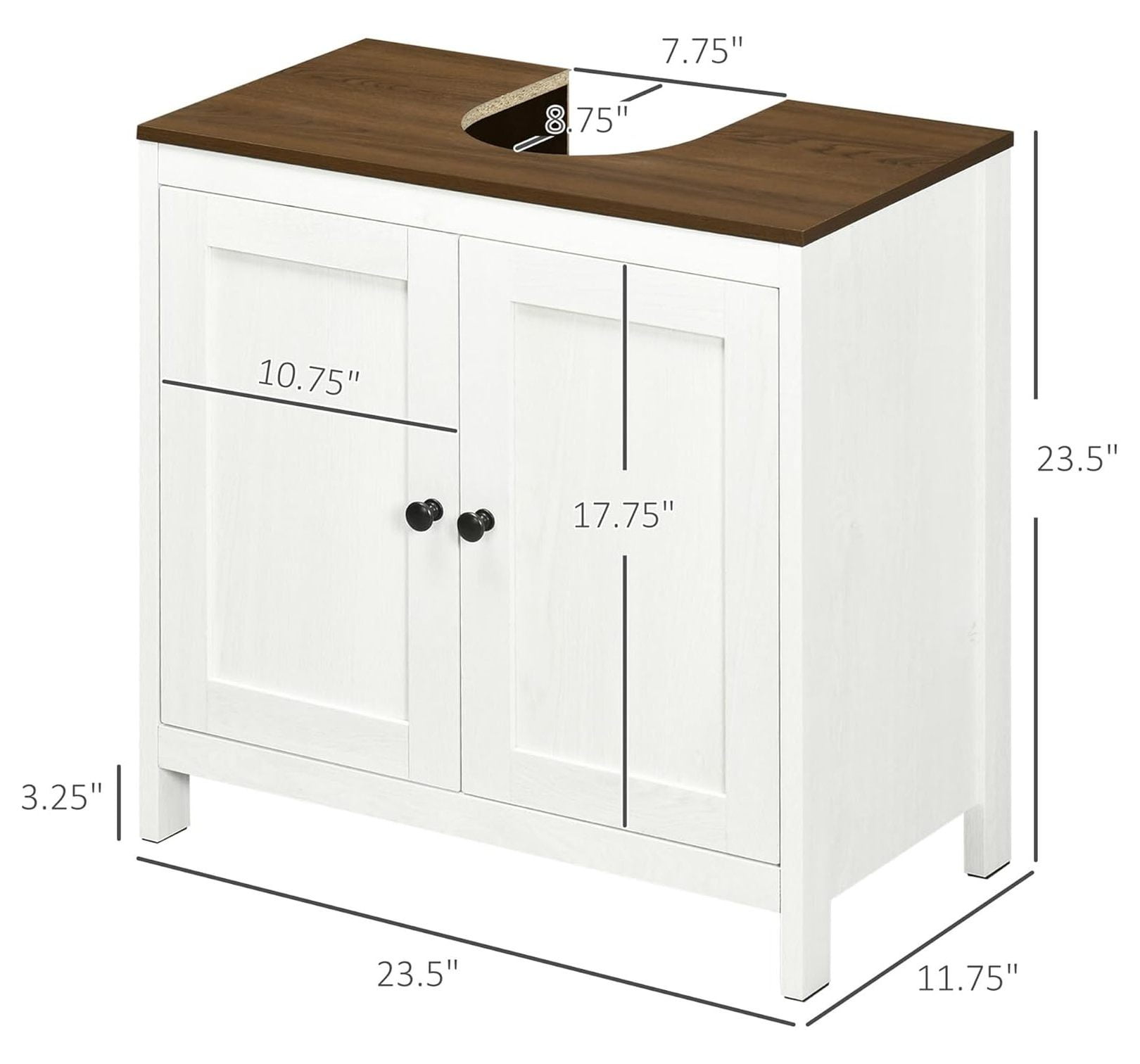 Bathroom Sink Cabinet, Floor Standing Under Sink Organizer, Freestanding Vanity with Adjustable Shelf, Double Door Storage, Antique White