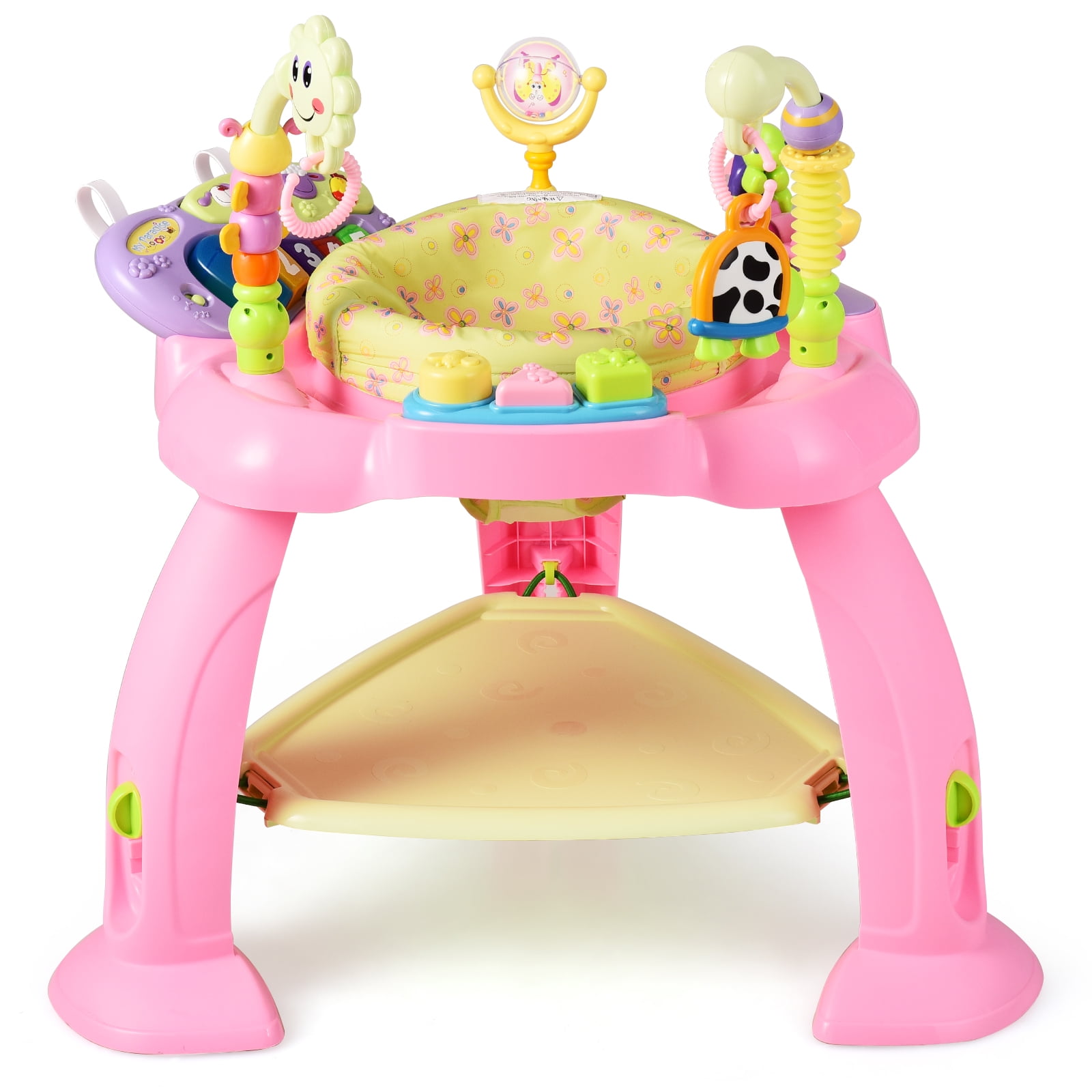 Topbuy 3-in-1 Baby Jump Rocking Chair Kids Fun Activity Center Work bench with 360°Seat Pink