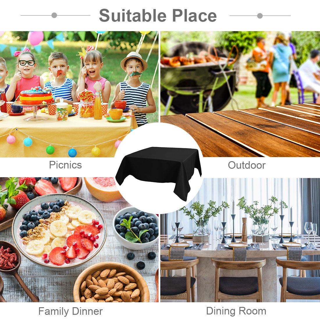 Unique Bargains Square Tablecloth Polyester Table Cover for Wedding Picnic 55" x 55" Black