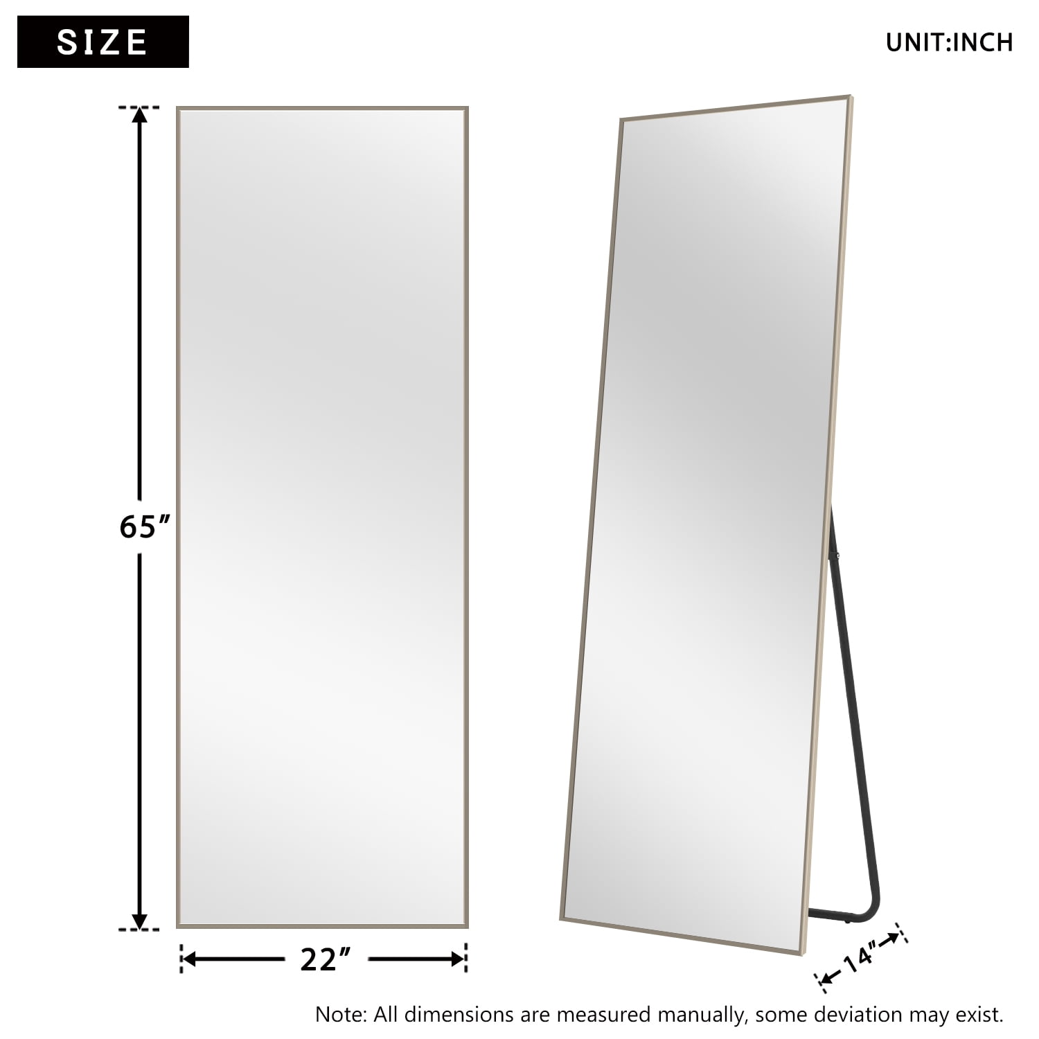 65"x22" Modern Aluminum Alloy Frame Rectangle Floor Mirror Full Length Mirror,Beige