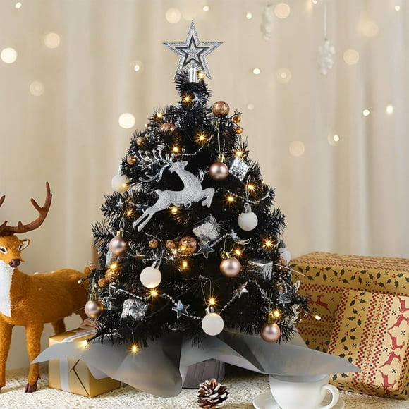 Árbol de Navidad Juegoal negro mini de 60 cm con 50 luces LED