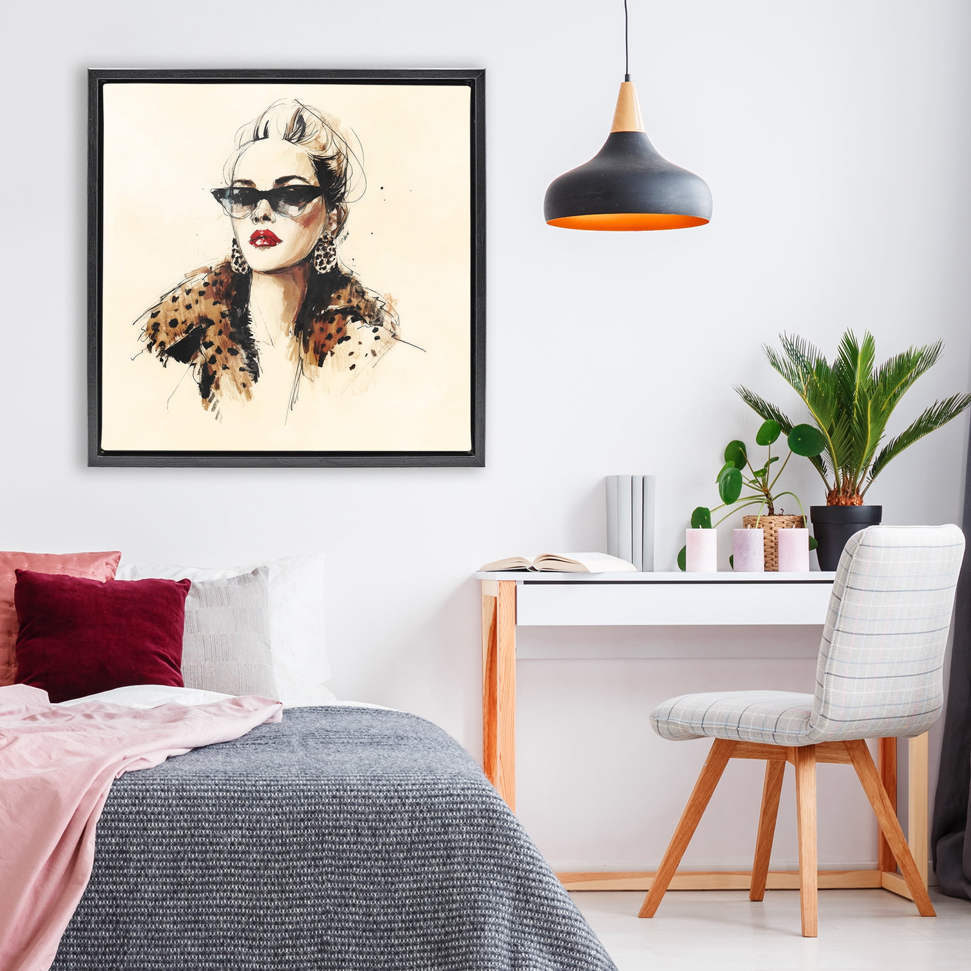 Stupell Industries Glam Leopard Sonata Portrait Black Framed Floater Canvas Wall Art, design by Svetlana Aleynikova