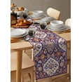 thumbnail image 3 of Purple Boho Burlap Cotton Table Runner 13x108 Inches Long, Country Retro Tribal Southwest Pattern Farmhouse Table Runners, Outdoor Dining Tablecloths Decor for Baby Shower/Party/Wedding, 3 of 6