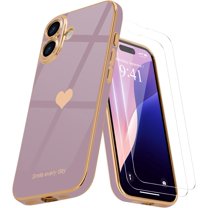 3-in-1 Entronix Bundle for iPhone 16 Plus, Love Heart Cute Slim Case 2 Screen Protector, Purple
