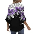 thumbnail image 4 of CLOISE Women's 3/4 Sleeve Tops V Neck Shirt Button Graphic Pullover Cute Fall Winter Clothes Purple XL, 4 of 7