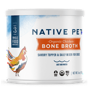 Native Pet's Organic Chicken Bone Broth Powder for Dogs & Cats - Collagen Boost   Savory Meal Topper, 6-oz canister