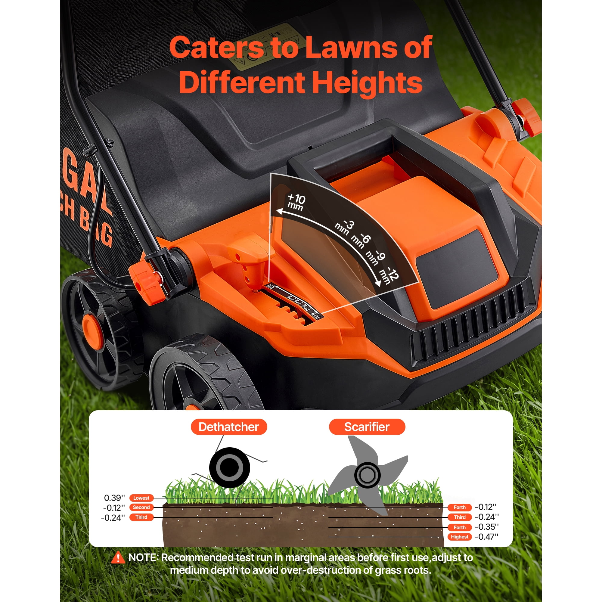 KFFKFF 2-in-1 Electric Dethatcher and Scarifier, 13-Inch 13 Amp, Corded Lawn Tool with 13-Gallon Collection Bag, 5-Position Depth Control, Walk-Behind Equipment for Garden and Lawn Care