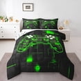 thumbnail image 2 of Game King Bedding Sets Gaming Comforter Set,Green Gamer Bed Set,Modern Glowing Neon Lights Gamepad Duvet Insert,Geometric Plaid Lattice Down Comforter Reverse 3Pcs, 2 of 7