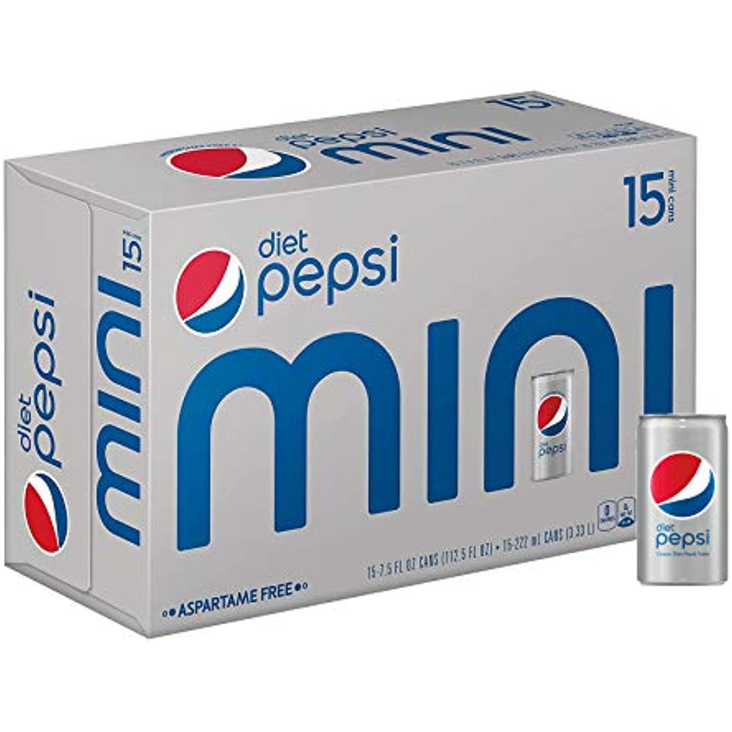 Diet Pepsi Zero Calorie/Sugar Soda MiniCans Soft Drink 15 Pk (7.5 Oz