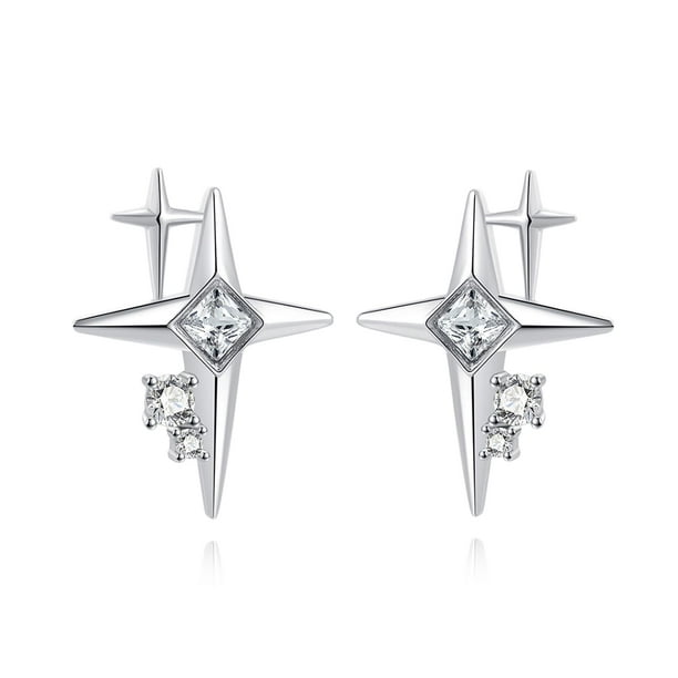 Pendientes de estrella de plata de ley 925 para mujeres y adolescentes, pendientes con forma de estrella, adecuados para el uso diario