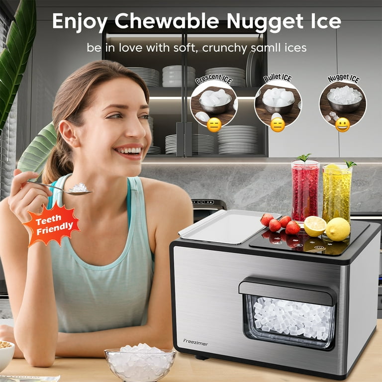 Kissair Portable Nugget Countertop Ice Maker, Pebble Ice Maker Machine with Self-Cleaning, 35Lbs/24Hrs, Pellet Ice Maker Machine with Ice Basket & Ice