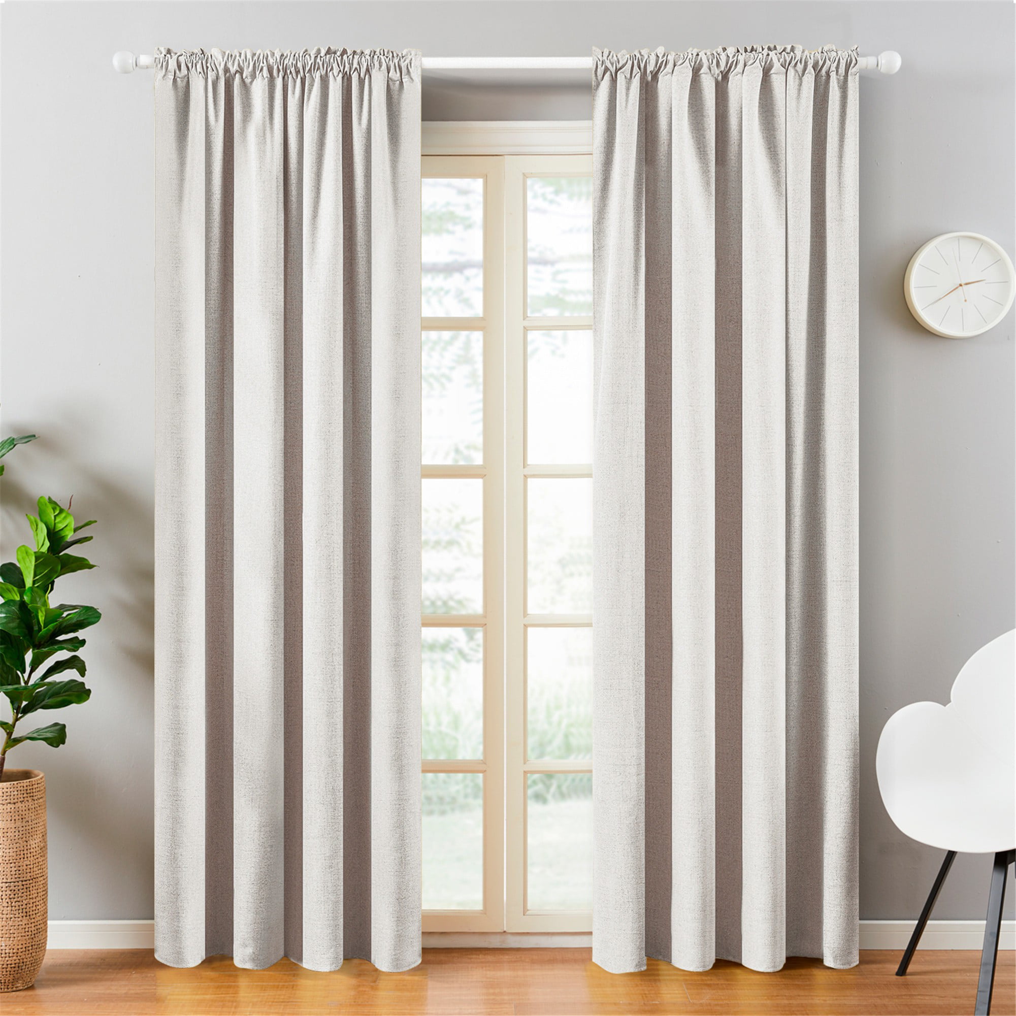Grey 2 Panels Top Finel Faux Linen 100% Blackout Curtains 63 Inch Length for Bedroom Living Room Thermal Insulated Drapes Room Darkening Rod Pocket Window Curtains 