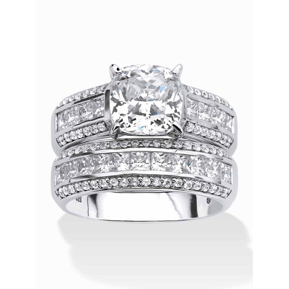 PalmBeach Jewelry 3.37 TCW Cushion-Cut Cubic Zirconia Two-Piece Bridal Set in Platinum-plated Sterling Silver