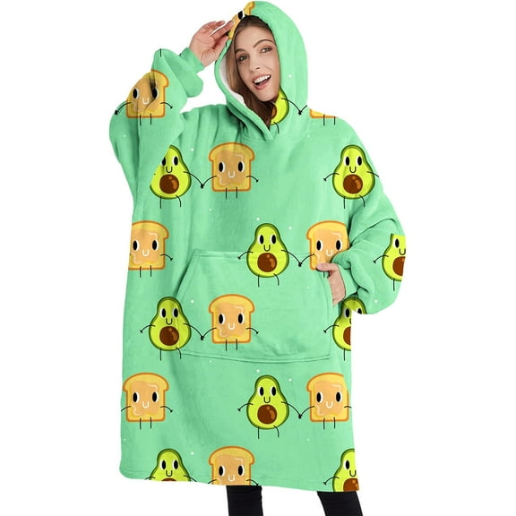 Wearable Adult Blanket Hoodie - Flannel Blanket Hoodie with Pockets - Sherpa Giant Hoodie Blankets for Women Men