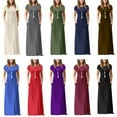 thumbnail image 4 of Robe Longue Décontractée pour Femmes, Couleur Unie, Manches Courtes, Robe Maxi avec Poche, 4 of 9