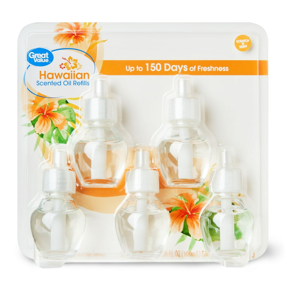 Great Value Plug In Refills, Hawaiian, Scented Oil Air Freshener, 5 X 0