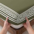 thumbnail image 3 of King Size Fitted Sheet Set - Forest Green Geometric 3 Piece Bedding Sets 16" Deep Pocket Fitted Sheet with 2 Pillowcases, White Greek Key Design Abstract Modern Art Brushed Microfiber Bed Sheets, 3 of 9