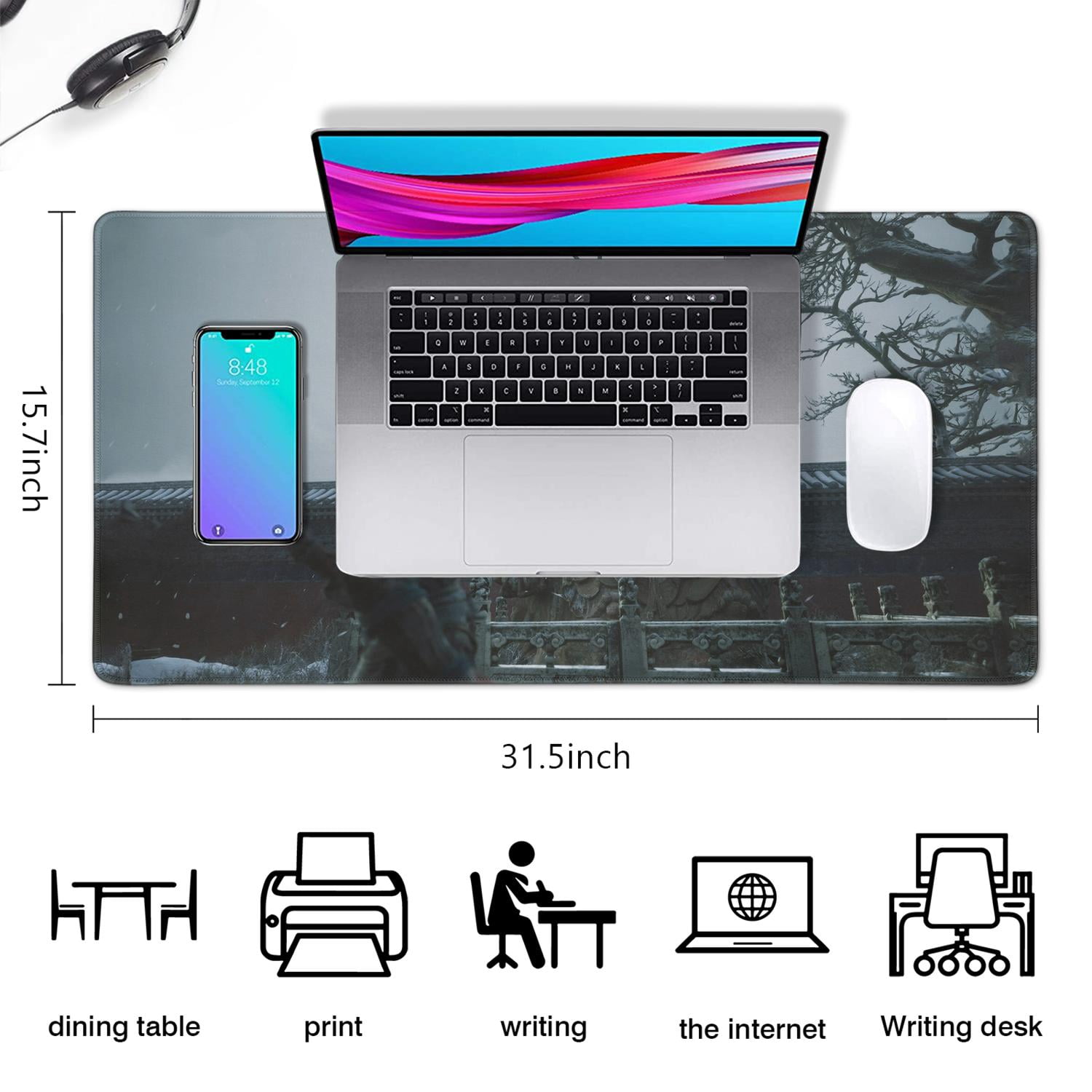 Wukong Gaming Mouse Pad Non Slip Cool Rubber Mousepads for Desktop Tables Ancient Buildings, Buddha Statues, Wukong Desk Mouse Pad for Computer Desk Laptop Decoration (31.5x15.7in)