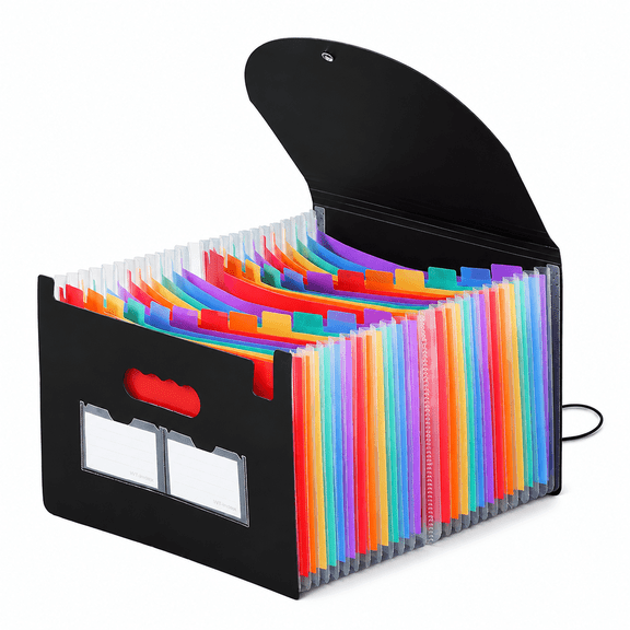 2‑Pack 24‑Pocket Expanding Accordion File Organizer with Label Tabs, Black