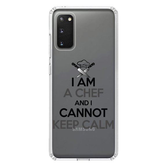 DistinctInk Clear Shockproof Hybrid Case for Galaxy S20 / S20 5G (6.2" Screen) - TPU Bumper Acrylic Back Tempered Glass Screen Protector - I Am the Chef Cannot Keep Calm