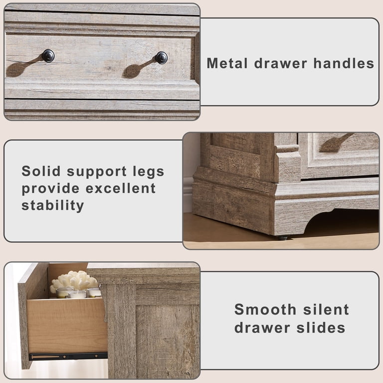KeyWhat 47" Tall 5-Drawer Farmhouse Dresser, Light Rustic Oak photo 4