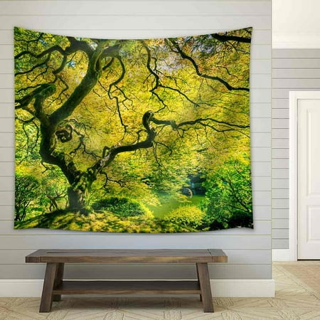 wall26 - Amazing Green Japanese Maple Tree, Nature Garden - Fabric Wall Tapestry Home Decor - 68x80