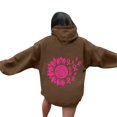 thumbnail image 2 of Cnbwig Womens Pullover Hoodies Graphic Letter Printed Hooded Drop Shoulder Loose Sweatshirt for Fall and Winter Season Womens Trendy Sweatshirt Brown M, 2 of 5