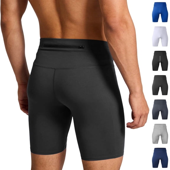 Purcolt Men's Elastic Compression Shorts, Summer Casual Stretch Athletic Running Gym Biker Shorts with Zipper Pockets