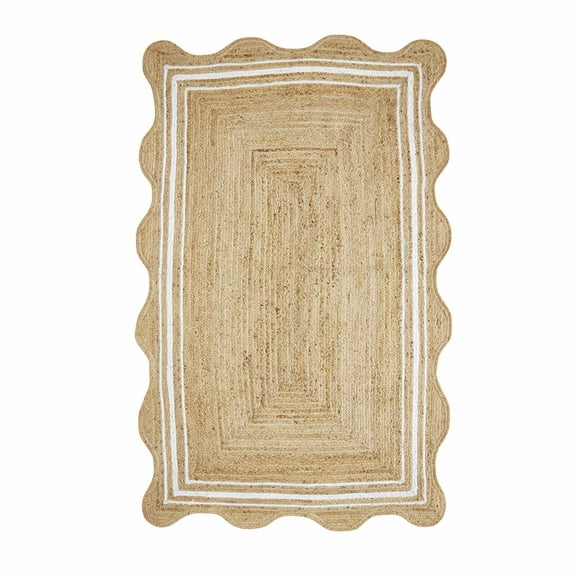 My Texas House Natural/White Scallop Jute with Border Area Rug, 5' x 8'