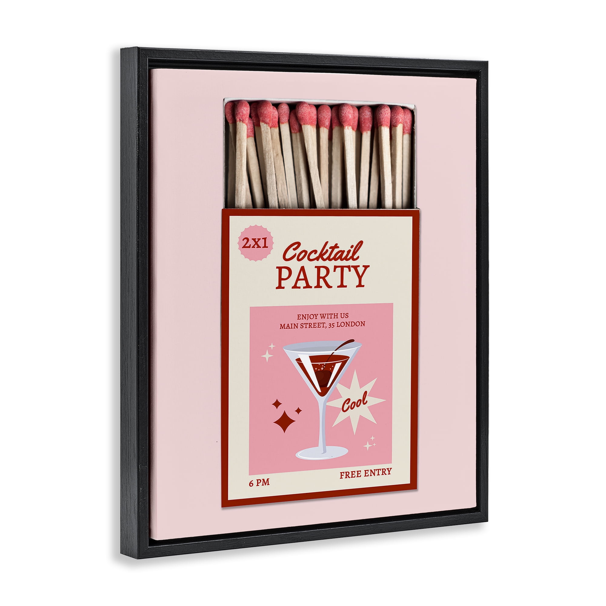Stupell Industries Cocktail Party Matchbox Black Framed Floater Canvas Wall Art, design by CAD Designs