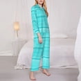thumbnail image 3 of Yiaed Turquoise Wooden Print Pajamas Women's Long Sleeve Sleepwear Soft Button Down Loungewear Pjs Lounge Set Nightwear Womens Pajama Pants-Medium, 3 of 7