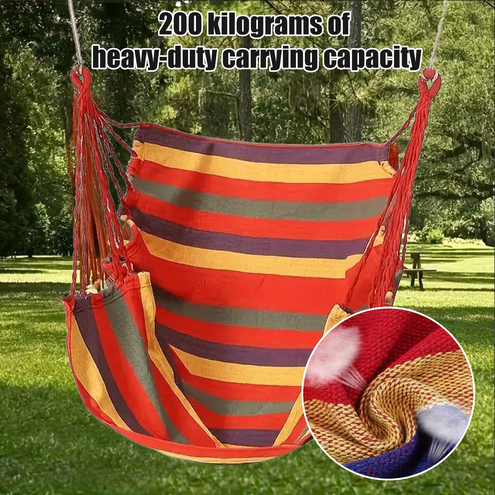Hyasfey 1 Set Hammock Chair with Storage Bag Ropes Hold Up to 200Kg Waterproof Canvas Hanging Chair Indoor Outdoor Ceiling Tree Hanging Swing Chair