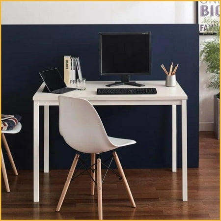 Desks, Contemporary Wood and Metal Computer Desk in Ivory | Solid Wood Top | Eco-Friendly Design