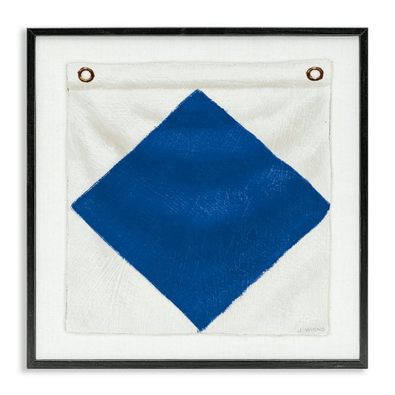 Stupell Industries Blue & White Nautical Flag Nautical & Beach Painting Black Framed Art Print Wall Art, 12 x 12