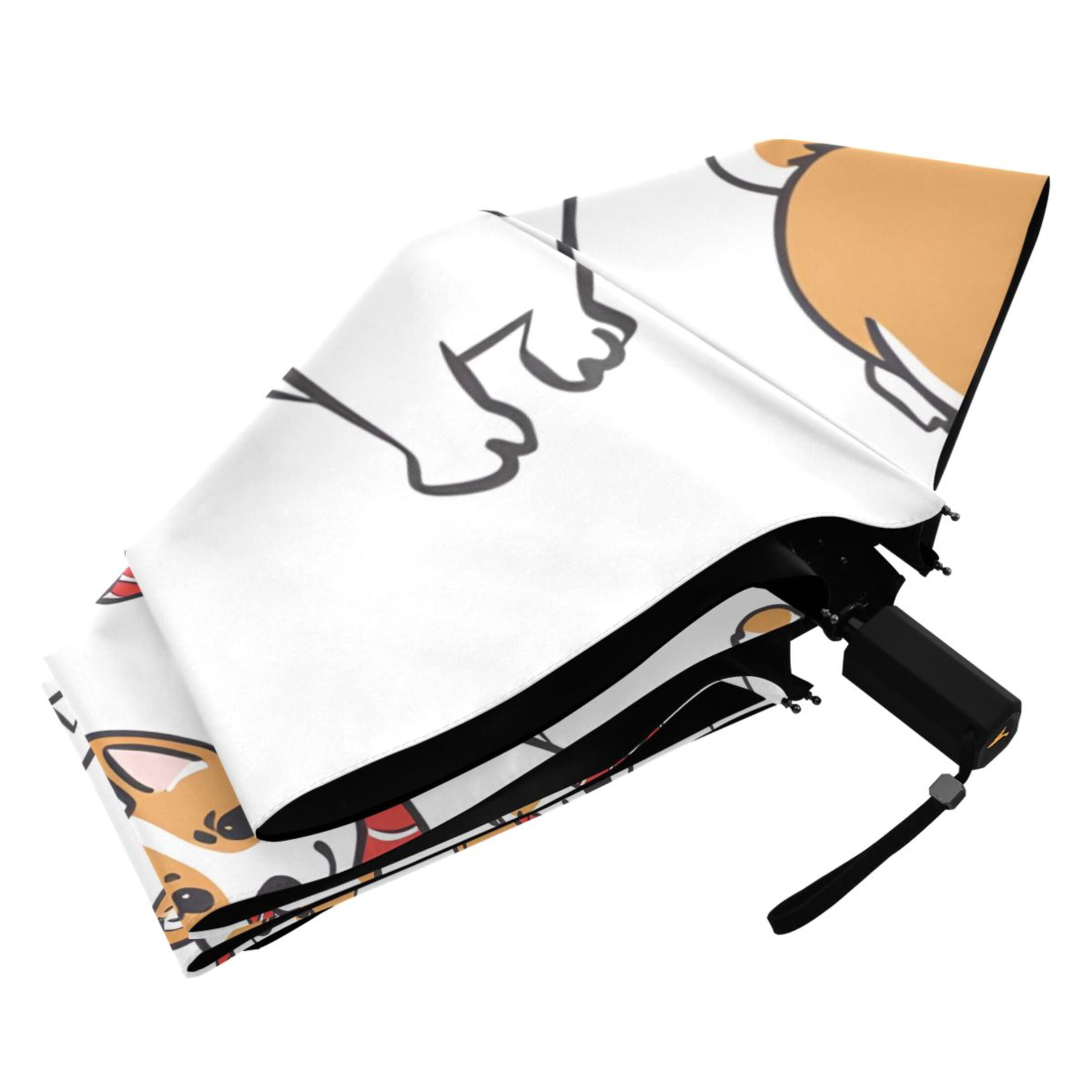 Corgi Dog with Scarves Compact Sun Umbrella Windproof Travel Umbrellas for Rain Strong Portable UV Protection