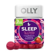 OLLY Sleep Gummy Supplement, 3mg Melatonin, L Theanine, Sleep Aid, Strawberry Flavor, 60 Ct