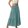 thumbnail image 7 of Womens Boho Casual Maxi Skirts Flowy Elastic High Waisted A-Line Long Skirts with Pockets Turquoise L, 7 of 7