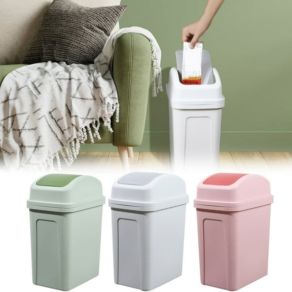 4 Gallon Trash Can with Swing Lid Creative Covered Garbage Buckets Plastic Swing Top Swing Top Can Garbage Bin Flip Sundries to Store Bucket Removable Lid for Bathroom Kitchen Bedroom (Green,1)