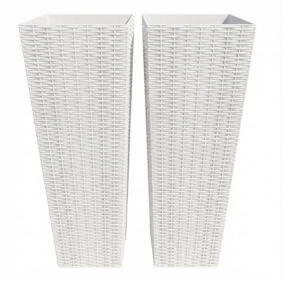 Garvee 2 Pack Tall Planter Pots, 8.93 x 8.93 x 23.62" with 4 Drainage Holes, White