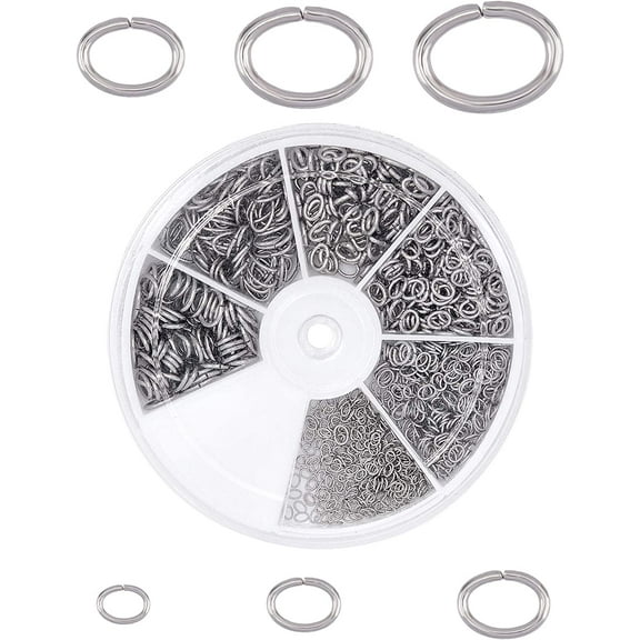 6 Sizes 600pcs Oval Close but Unsoldered Jumps Rings 18-26 Gauge O Rings 304 Stainless Steel Jump Rings Connectors for DIY Jewelry Making Stainless Steel Color