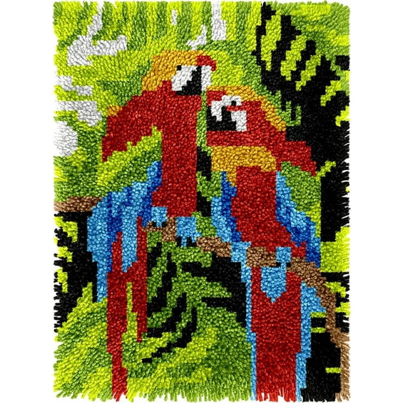 DIY Latch Hook Rug Kits Parrot Bird DIY Cushion Tapestry Making Crochet Hooking Mat Making Kits With Printed Pattern Canvas DIY Carpet Needlework Kits of Home Decor 52x38cm (f136)