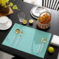thumbnail image 4 of Turquoise Placemats Set of 4, Farmhouse Burlap Placemats for Dining Table, Solid Teal Color Place Mats for Kitchen Tabletop, Modern Linen Texture Waterproof Wipeable Dining Table Mats Set, 4 of 8