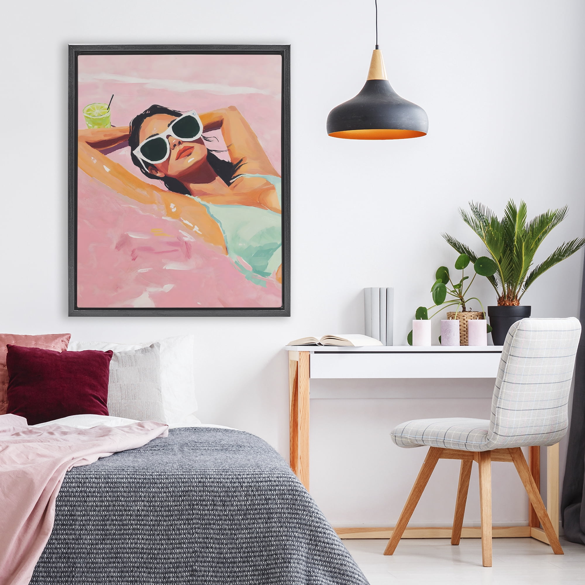 Stupell Industries Trendy Summer Girl Black Framed Floater Canvas Wall Art, design by The Prints Vibe