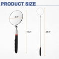 thumbnail image 2 of Telescoping Inspection Mirror 3.3" Round 10.2" to 29.5" 360 Degree Stainless Steel Inspection Swivel Head Extendable Mirrors with Pocket Clip for Technicians Mechanics, Black, 2 of 7