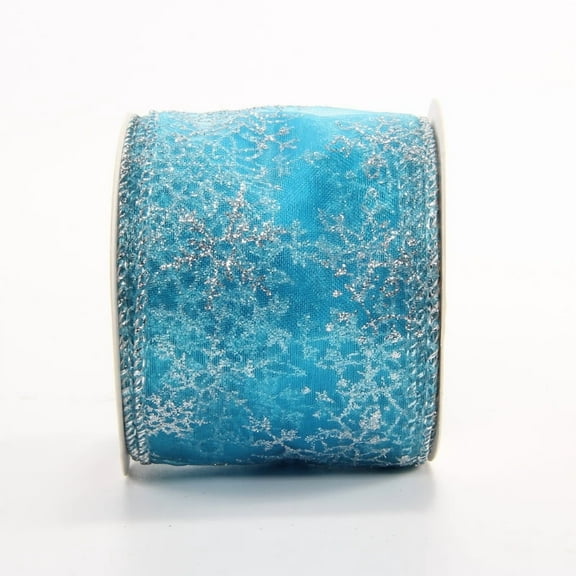 6.3cm Wide Glitter Mesh Web Ribbon - turquoise blue , Wired Edge - 10 Yards Roll - For Christmas Tree, Garland, Holiday Crafts, Wreaths, Bows