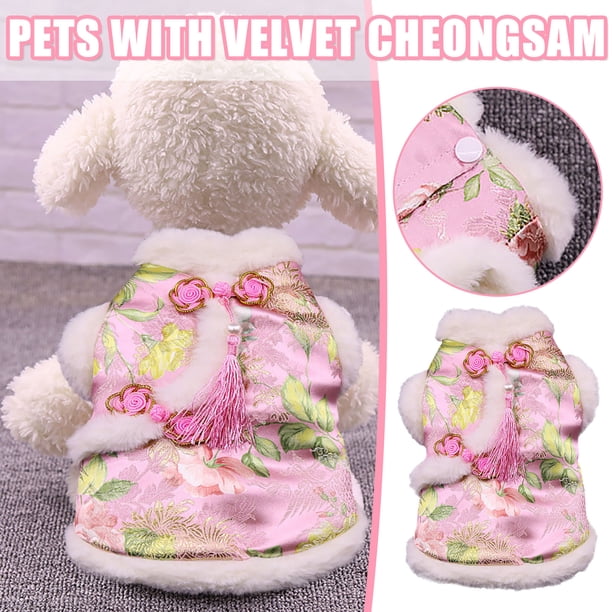 Xihbxyly Artículos para Mujeres Por Menos de 10 Dólares. Ropa de Año Nuevo para Perros, Cálida, Peluche, Tang, Peonía, Cheongsam de Dos Patas