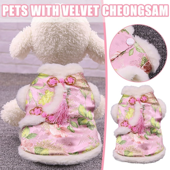 Agiferg Vêtements de Nouvel An pour Chien Peluche Chaude Pivoine Dynastie cheongsam à Deux Jambes