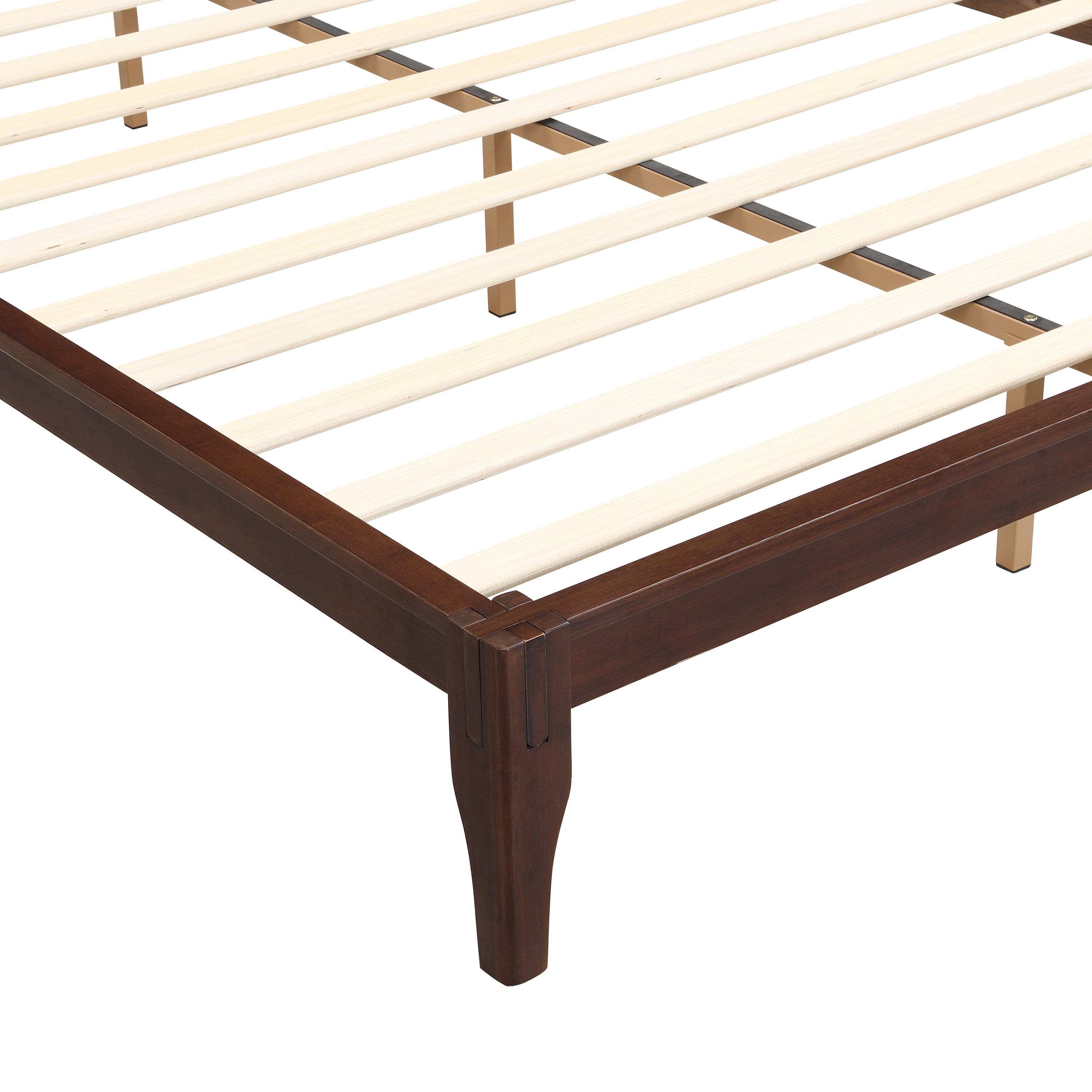 Euroco Mid-Century Queen Size Platform Bed, Bamboo Wood Bed for Bedroom, Chocolate