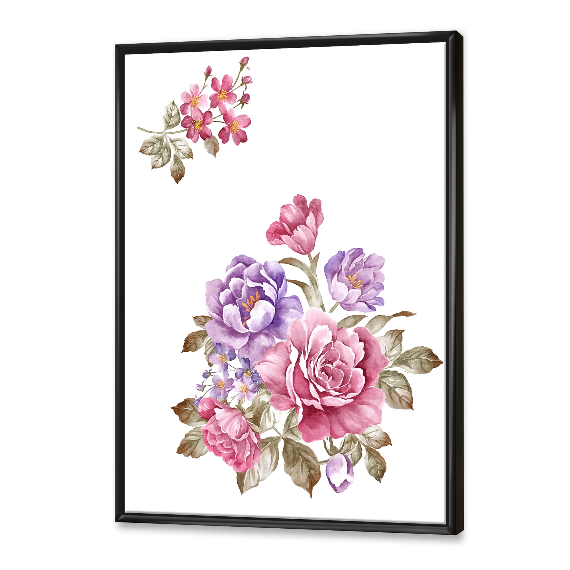 Designart 'Bouquet of Purple and Pink Flowers I' Farmhouse Framed Canvas Wall Art Print